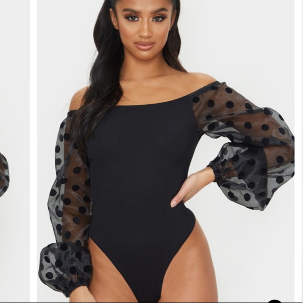 💥🎁PLT Black Polka Dot Organza Sleeve Bodysuit